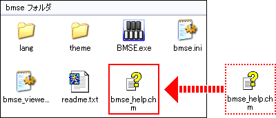 BMSE.exe がある場所 (BMSE のアイコンが見える場所) に、ヘルプを並べて置いてください。